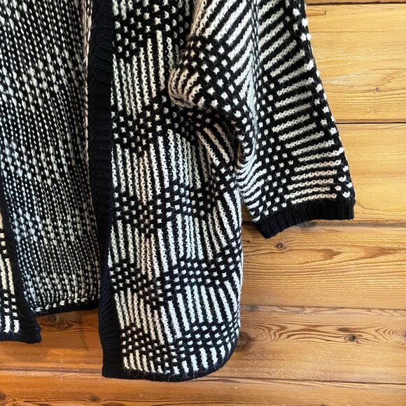 Gap Chevron Knit Open Front Oversized Cardigan Sweater Wool Alpaca Black White - Picture 4 of 8
